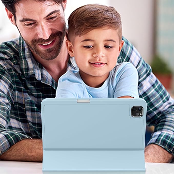 ZryXal iPad Pro 11 Inch Case (M5) 2025/ (M4) 2024 (Model: A2836/A2837/A3006) Trifold Stand Smart Cover with Pencil Holder and Soft TPU Back Auto Wake/Sleep (New Light Blue)