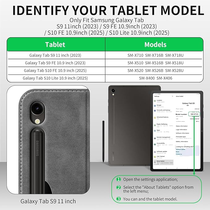 for Samsung Galaxy Tab S9 11 inch and S9 FE/S10 FE/S10 Lite 10.9inch Case 2023/2025(SM-X710/X510/X520/X400) Leather Protective Shell Protection Cover with S Pen HolderAuto Sleep/Wake.Black