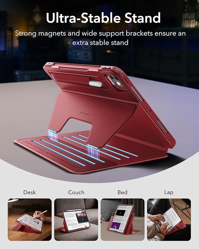 ESR for iPad Pro 13 Inch Case (M5/M4) 2025/2024 Rotating Case with Removable Magnetic Cover Adjustable Portrait/Landscape Stand 9 Standing Angles Shift Series Red