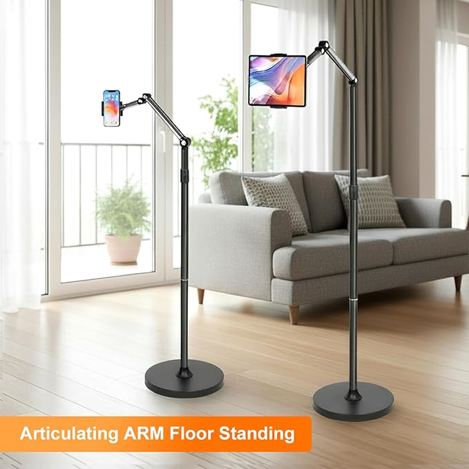 66“ Floor stand articulating arm with adjustable on Bed&ampCouch iphone stand and tablets standSturdy and Stable tripod replacementMinimalist Design Space-Saving Highly Flexiblecantilever Brac