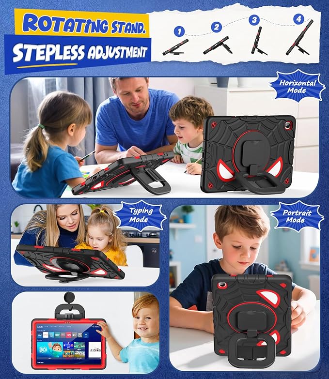 Grifobes Case for Samsung Galaxy Tab A11+ / A9+ Plus 11 inch 2026/2024 Full Body Protection with Screen Protector/Rotating Stand Hand/Shoulder Strap for 11” Tablet Cover Black+Red