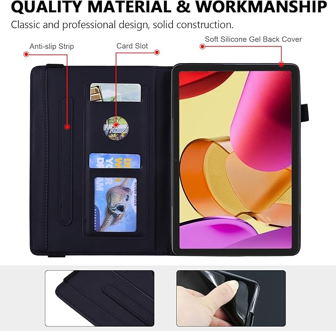 Case for Amazon Fire Max 11 (2023) Techcircle Stylish Mandala Embossed PU Leather Folio Stand Soft TPU Back Cover Slim Lightweight Elastic Band Protective Case with Pen Holder &amp Card Slots Black
