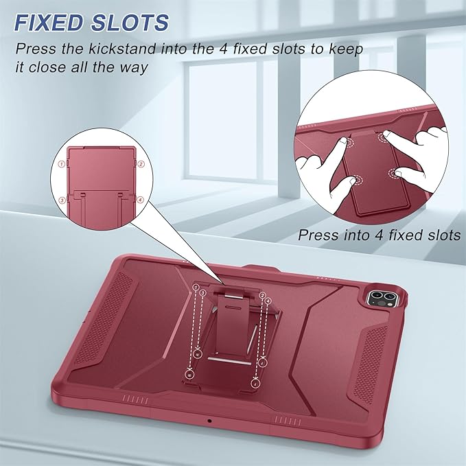 Soke Case for iPad Pro 12.9 Inch 6th/5th/4th Generation(2022/2021/2020 Release) Rugged Shockproof Protective Cover with Built-in Kickstand for Apple iPad Pro 12.9 - Dark Red