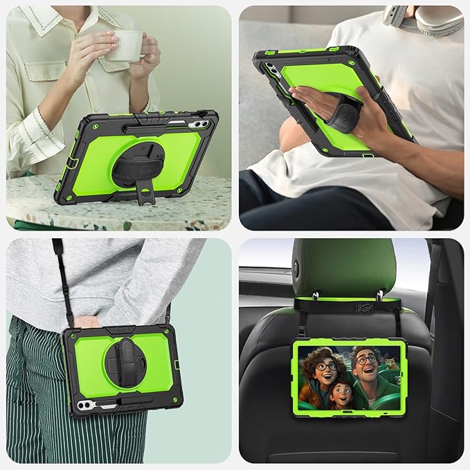 SEYMAC Case for Samsung Galaxy Tab S10+ Plus 2024/S9 FE+/S9+ 12.4 2023 Heavy Duty Shockproof Protective Case With Screen Protector Stand Hand/Shoulder Strap and Pen Holder Green
