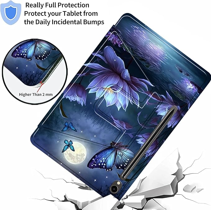 Case for Samsung Galaxy Tab S10 FE 2025/S9 FE 10.9-inch/S9 11 5G-360 Degree Rotating Multi-Angle Viewing Protective Cover with S-Pen Holde+ Auto Sleep/Wake-Purple Flower Butterfly