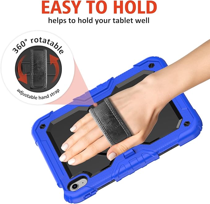 Ambison Case for iPad (A16) 11th/10th Generation 11''/10.9'' 2025/2022 [Kid Proof] Full Body Protective Case with 9H Tempered Glass Screen Protector 360° Rotatable Kickstand &amp Hand Strap (Blue)