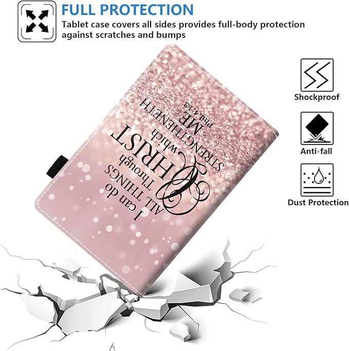 Case for All-New Kindle Fire HD 10/Fire HD 10 Plus Tablet 10.1 inch (11th Generation 2021 Released) - Glitter Quote Bible Verse Phil 4-13 Design Slim PU Leather Cover with Auto Sleep Wake