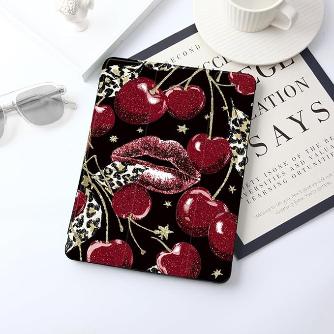 JOYLAND for iPad 9th/8th/7th Generation 10.2 inch (2021/2020/2019) with Pencil Holder-Auto Wake/SleepLeopard Print Cherry Cover Anti-Scratch Shockproof Premium Folio Stand CaseBlack