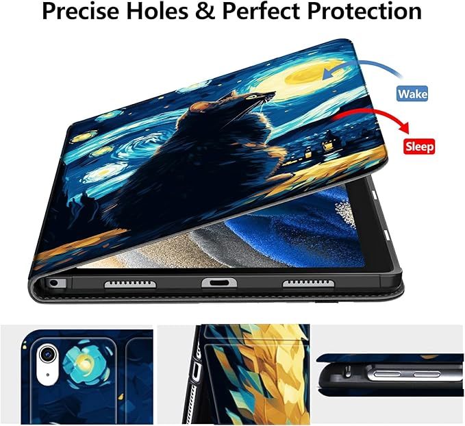 for iPad Air 13 Inch Case M2 2024Slim PU Leather Fold Stand Protective Cover Case with Auto Sleep/Wake for iPad Air 13 Inch M2 2024Cat On Starry Night
