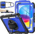 SEYMAC stock Case for iPad (A16) 11th/10th Generation 11''/10.9'' 2025/2022 Full-Body Drop Protection Case with Screen Protector &amp360° Rotate Hand Strap/Stand Blue+Black