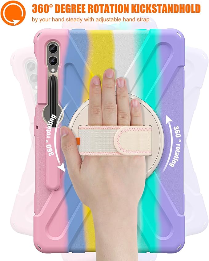 BATYUE Case for 12.4 inch Galaxy Tab S9 Plus S9 FE+ Plus S8 Plus S7 Plus S7 FE Hand Shoulder Strap+Kickstand for SM-X610/X616/X618/X800/X806/T730/T733/T736/T738/T970/T975/T976 (Pink)