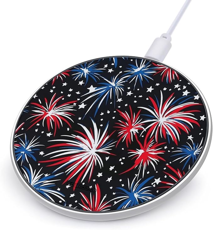 United States Fireworks 4th of July Phone Charger Magnetic Charging Pad Anti-Slip with USB Cable