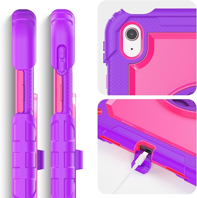Kids Case for iPad (A16) 11th/10th Generation 11''/10.9'' 2025/2022: Shockproof Protective Case with Hand/Shoulder Strap Pencil Holder Rotate Stand Screen Protector