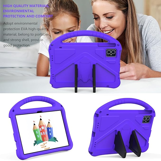 for Tmobile Revvl Tab 2 Case (2025) Kids EVA Shockproof Cover with Shoulder Strap for T-Mobile Revvl Tab 2 Tablet (Purple)