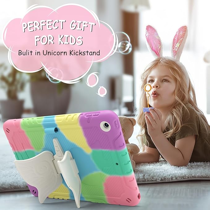 Ambison Case for iPad 9th/8th/7th Generation 10.2'' with Tempered Glass Screen Protector Shockproof Protective Cover Unicorn Stand Shoulder Strap for iPad 2021/2020/2019 Kids Girls - Multipuple