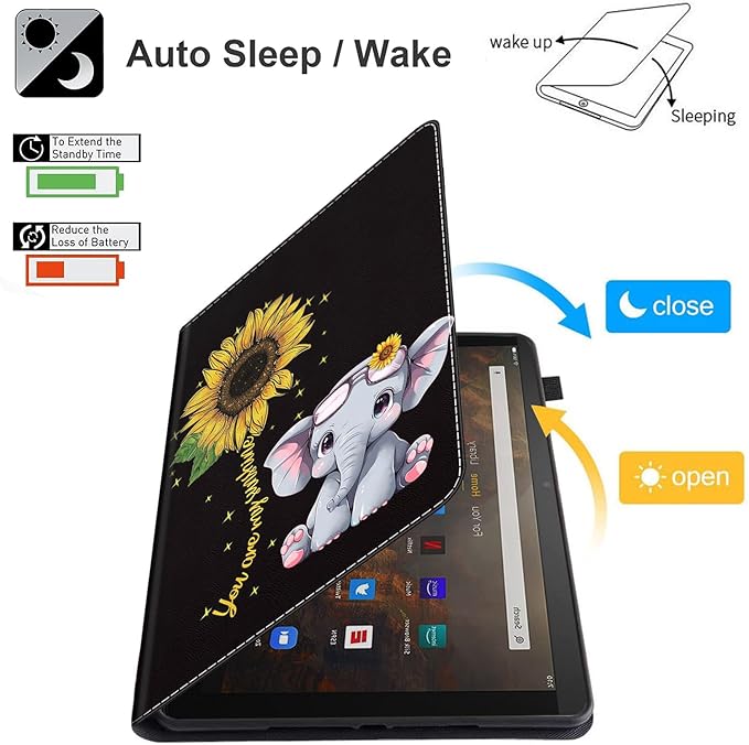 Case for Amazon Kindle Fire HD 8 Tablet 8(12th/10th Generation 2022/2020 Release) &amp HD 8 Plus TabletSlim Fit Foldable Standing Cover Case with Auto Sleep/WakeCute Elephant and Sunflower