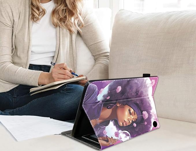 Case for Amazon Fire HD 10 &amp 10 Plus Tablet 10.1 (13th/11th Generation 2023/2021 Release) Slim PU Leather Stand Cover with Card Slot &amp Auto Wake/Sleep Purple Hair Hairstyle African America