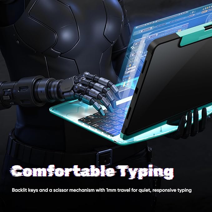 KITONE Transparent Case with Wireless Keyboard for iPad 10.2-in (7th 8th and 9th Gen) 7 Colors Backlight Trackpad 360°Rotating Stand Tech Style