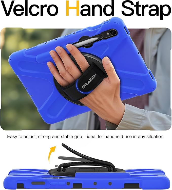 BRAECN Case for Samsung Galaxy Tab S10 Lite/S10 FE/S9 FE 5G 10.9&amp S9/S8/S7 11Heavy Duty Shockproof Silicone Cover with 360 Rotating Stand &ampHand Strap Kickstand Shoulder Strap S Pen Holde