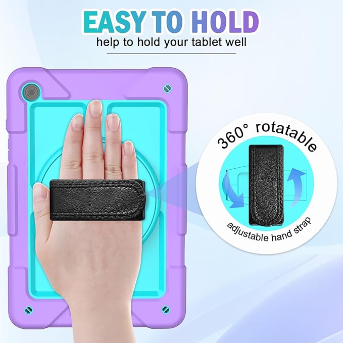 BMOUO for Samsung Galaxy Tab A9+/A9 Plus Case 11 2023 (SM-X210/X216/X218) Shockproof Galaxy Tab A9 Plus Case with Rotating Stand and Hand/Shoulder Strap Purple+Teal