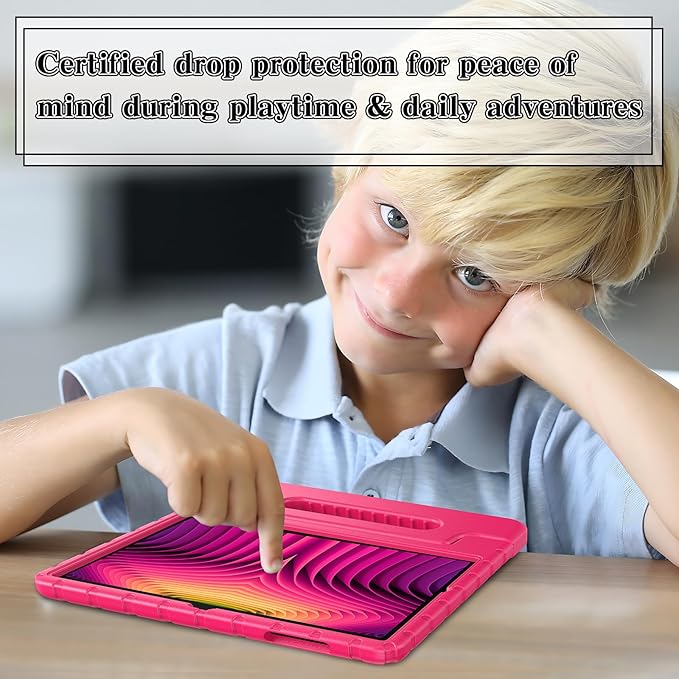 for Samsung Galaxy Tab S10 Plus/ S9 FE Plus/ S9 Plus Case with Pencil Holder &amp Handle Stand New Super Protection Kids Cover for Samsung 12.4 inch 5G Tablet 2024/2023 - Rose Red