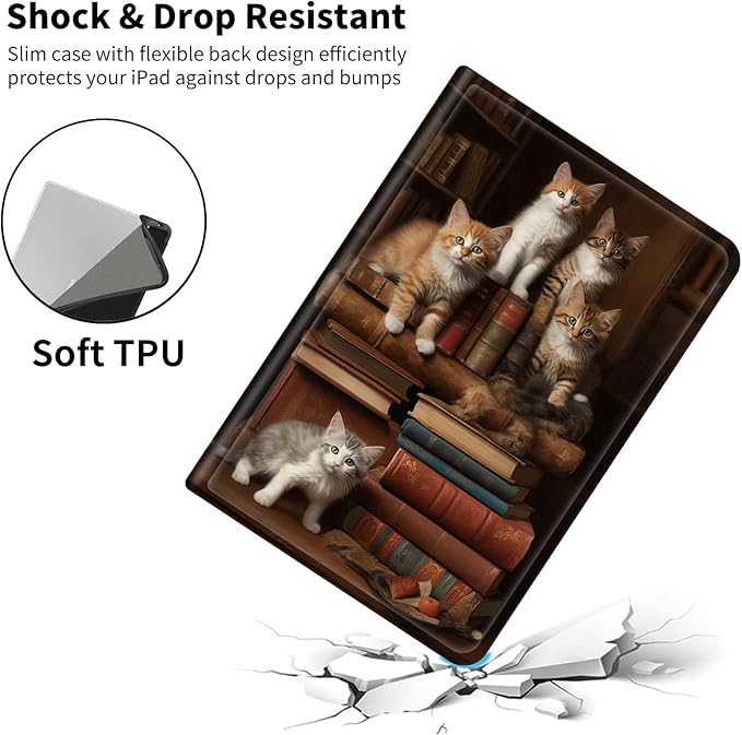 Case for All-New Amazon Fire HD 10 Tablet (13th Generation 2023 Release)Slim PU Leather Smart Cases Covers with Auto Wake/Sleep for Amazon Kindle Fire 10.1 inch TabletBookshelf Cat