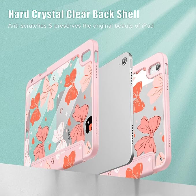Case for iPad Air 11'' (M4 2026/M3 2025/M2 2024)/ iPad Air 10.9'' Air 5th /4th Gen Shockproof Cover with Clear Back Shell &amp Penceil Holder Auto Wake/Sleep Stand Cover Bows SD146