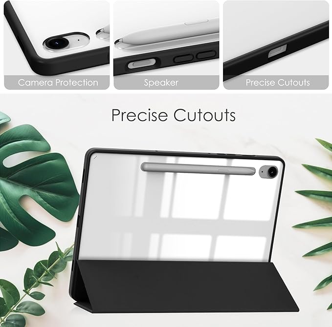 for Samsung Galaxy Tab S10 Lite/ S10 FE/ S9 FE 10.9 Inch Tri-Fold Smart Tablet Case with Pen Holder Shockproof Protective Cover W Transparent Back Shell Auto Wake/SleepBlack