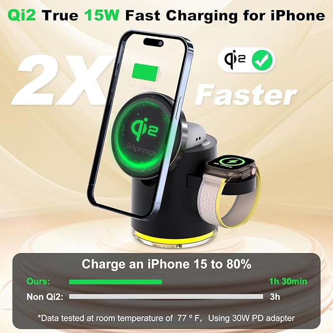 New Generation Qi2 Certified 3 in 1 Magnetic Wireless Charging Station Compact Fast Charging Stationfor Apple iPhone12-17iWatchesAirPodsSamsung Phones and Watches(30W Adapter Included) (Black)