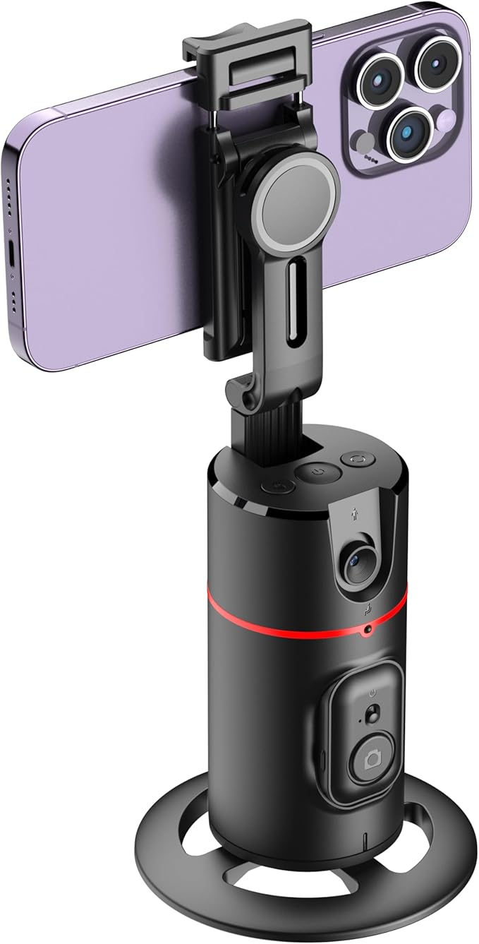 Auto Face Tracking Tripod No App Required Rechargeable Battery 360° Rotation Phone Tracking Holder Face Body Phone Camera Mount for Live Vlog Streaming Video Chat