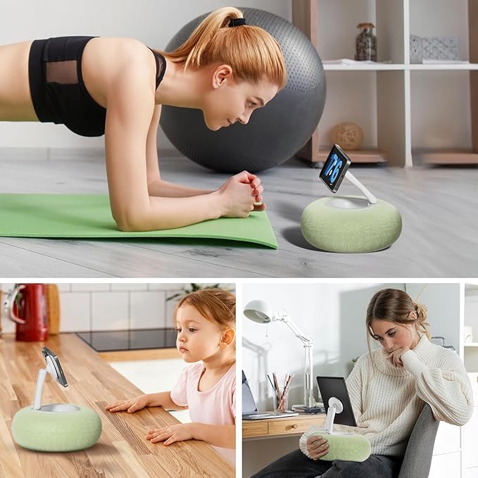 Magnetic Phone Pillow Stand Phone Holder for BedLapDesk Cozy Pillow Stand with Snack Bowl and 2 Magnetic Rings Compatible with 3.5-7 iPhoneE-Reader Kindle Green