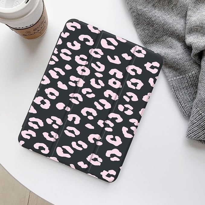 Pink Leopard Print Case for iPad mini 7 A17 Pro 2024/iPad Mini 6 (8.3 Inch2021) 6th Gen[Pencil Holder+Auto Sleep/Wake]Slim Trifold Stand Protective Cover with Soft TPU BackBlack