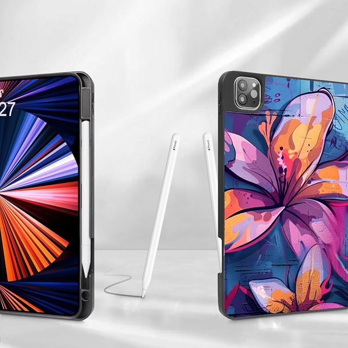 Mektron for iPad Pro M2 11-inch 4th/ 3rd/ 2nd/ 1st Gen Case 2022 2021 2020 2018 with Pencil Holder Tablet Cover with Soft TPU Back Cover for 11 inch iPad Pro Graffiti Flower