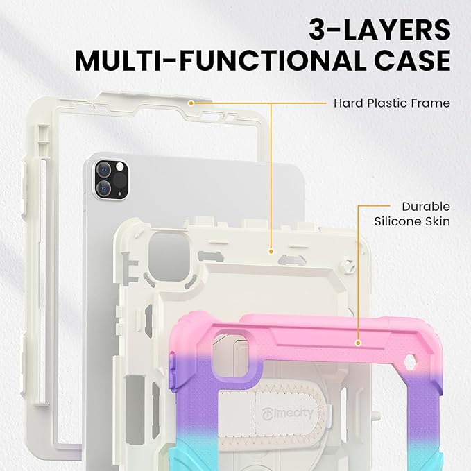Timecity Case for iPad Pro 11 inch 4th/ 3rd/ 2nd/ 1st Generation Full-Body Protective Case with Screen Protector Rotating Stand/Handle Pencil Holder for iPad 11 Inch 2022/2021/2020/2018-Pink Camo