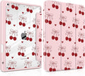 DONGKE for iPad 9th/8th/7th Generation Case 10.2 Inch (2021/2020/2019) [Auto Sleep/Wake &amp Pencil Holder] Clear Acrylic Back Trifold Stand Cover Cherry &amp Heart