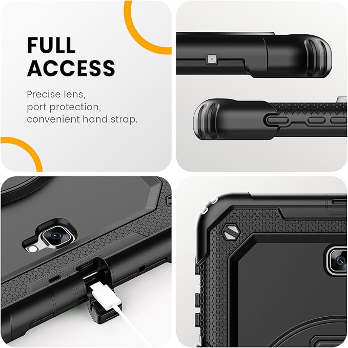Timecity Case for Samsung Galaxy Tab A 10.1 inch 2016 Release SM-T580 T585 T587 Heavy Duty Protection Case with Screen Protector Stand Hand Strap and Shoulder Strap - Black