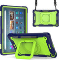 Case for Amazon Fire Max 11 inch Tablet (13th Generation 2023 Release) Hybrid Shockproof 360 Rotating Multi-Functional Ring Stand Case with Shoulder Straps (Blue/Green)