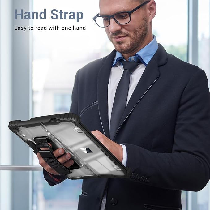 CoBak Rugged Case for Microsoft Surface Pro 12 2025 Shockproof Protective Cover with Hand Strap Multi-Angle Kickstand Built-in Stylus Holder Compatible with Type Cover Keyboard Black