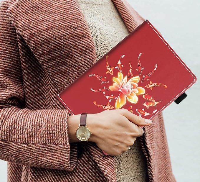 Case for All-New Kindle Fire HD 10/Fire HD 10 Plus Tablet 10.1 inch (11th Generation 2021 Released) - Slim PU Leather Cover with Auto Sleep Wake - Lotus Koi