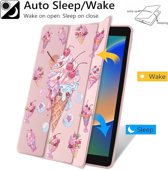Yummy Ice Cream Case for iPad Air 13 (M3) 2025/ (M2) 2024 Clear Acrylic Hard Back Hybrid Casewith Pencil Holder Trifold Stand Tablet Cover for Girls Women