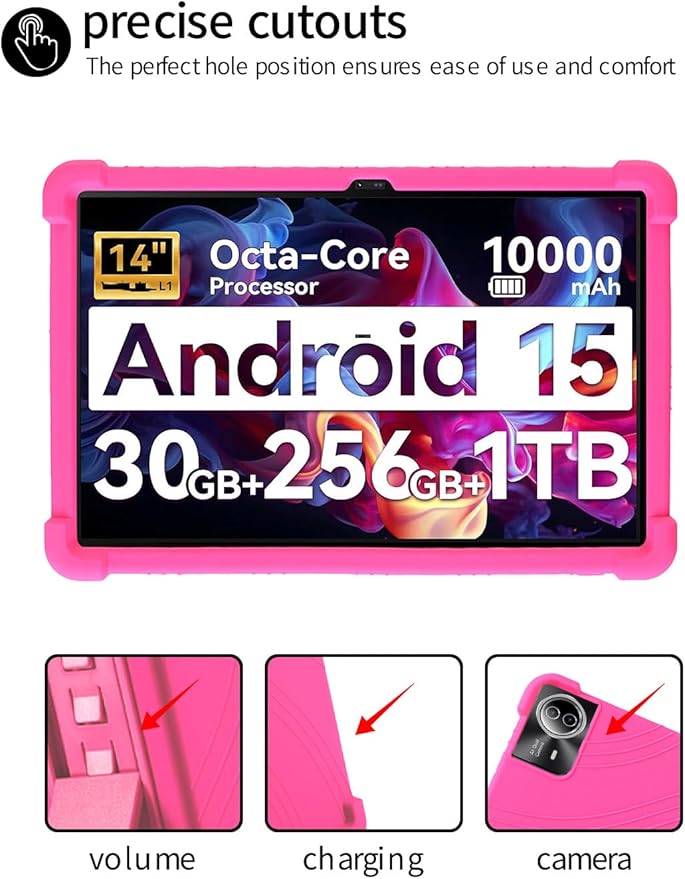 for Urao G140L 14 Inch Tablet CaseBOVUGAC Soft Silicone Adjustable Stand Shockproof Kids Friendly for Higrac G140L 14 Tablet(Rosered)