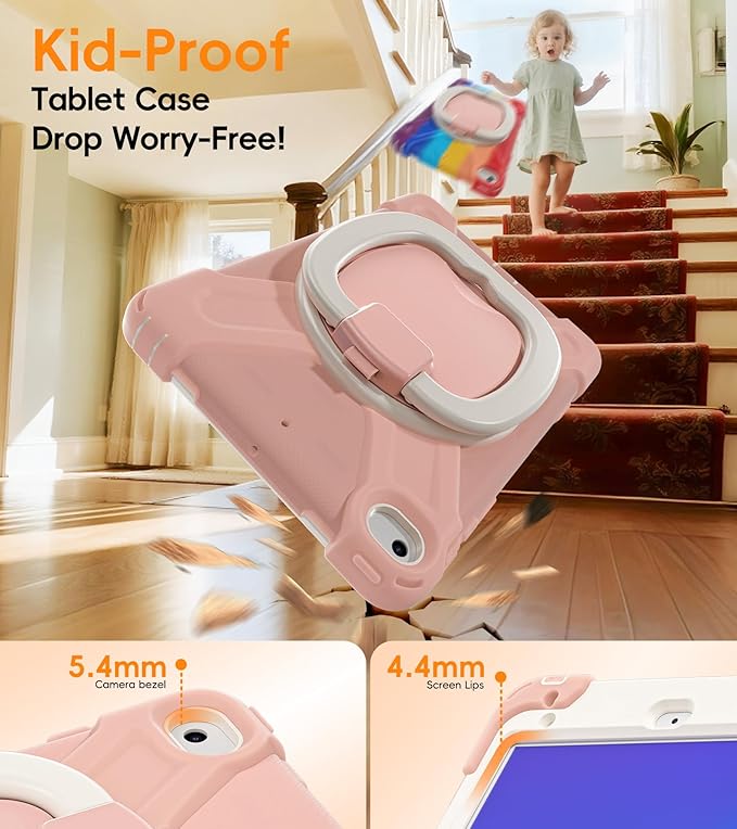 BATYUE for iPad mini 5/4 7.9 Inch Case (2019/2015) Protective Shockproof Cover with 360° Kickstand Detachable Shoulder Strap &amp Pencil Holder for Women &amp School - Rose Gold