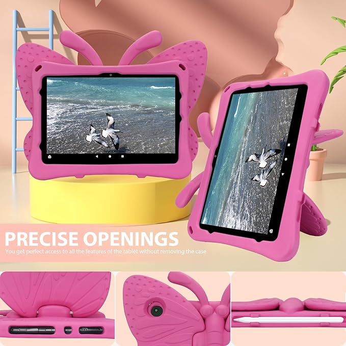 Dteck Fire HD 10 Tablet Case (2021/2023) Cute Butterfly Case for Kids Stand Shockproof Heavy Duty Rose