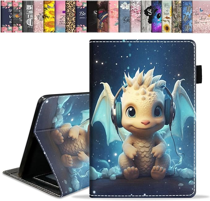 Case for Amazon Fire HD 10 &amp 10 Plus Tablet 10.1 (13th/11th Generation 2023/2021 Release) Slim Stand Folio Cover with Card Slot &amp Auto Wake/Sleep - Headphone Music Little Dinosaur
