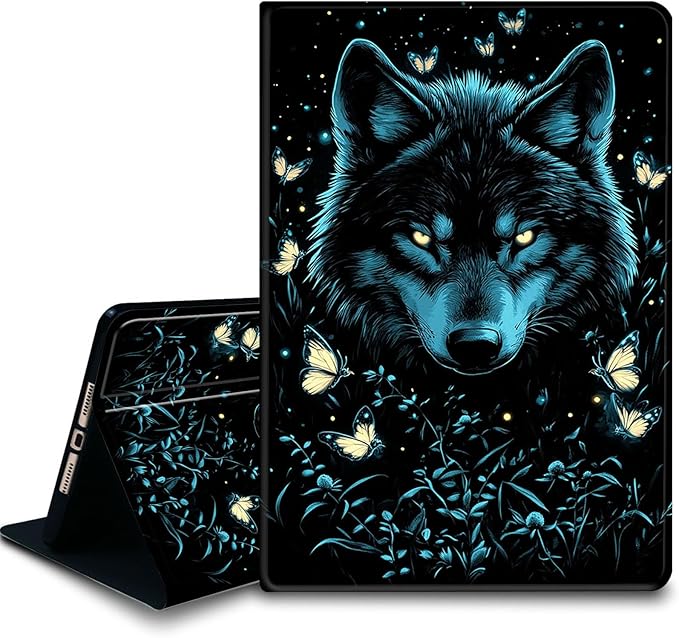 Bxgolkgd Tablet Case for Amazon Kindle Fire Max 11 (13th Generation 2023 Release)Shockproof Stand Cover with Heat DissipationAuto Wake/Sleep FunctionWolf with Butterfly Design
