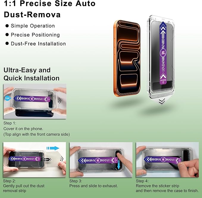 2 Pack Privacy Screen Protector for iPhone 17 Pro 6.3-Inch Auto Dust Removal No BubblesAnti-Spy Tempered Glass Film Easy Installation