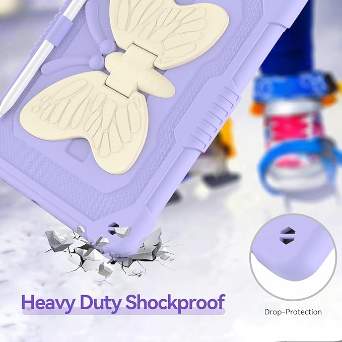 for iPad 9th Generation Case 10.2 inch for Kids Girls with Butterfly Kickstand Shoulder Strap Pencil Holder Rugged Cover for iPad 9th 8th 7th Gen 2021 2020 2019 Purple
