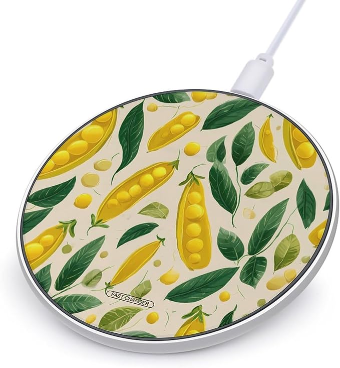 Yellow Peas Green Leaves Fast Portable Charger 10W Funny Graphic Phone Charging Pad with USB Cable
