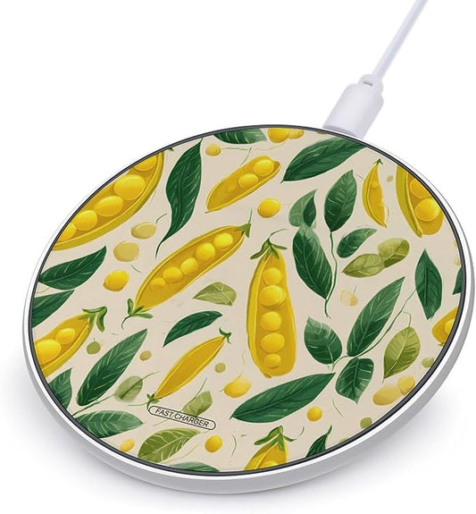 Yellow Peas Green Leaves Fast Portable Charger 10W Funny Graphic Phone Charging Pad with USB Cable