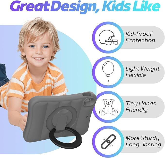 MRWHO Kids Case for iPad 9th 8th 7th Generation 10.2 inch – Sturdy Lightweight Flexible Shockproof Stand Handle Girls Boys Case for iPad 9 8 7 Gen 2021/2020/2019 Grey